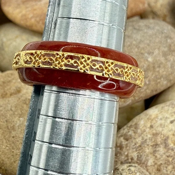 Red Jade Ruyi Knot Band Ring 18K Vermeil Over Sterling Silver Size 8 NWT - Picture 16 of 17